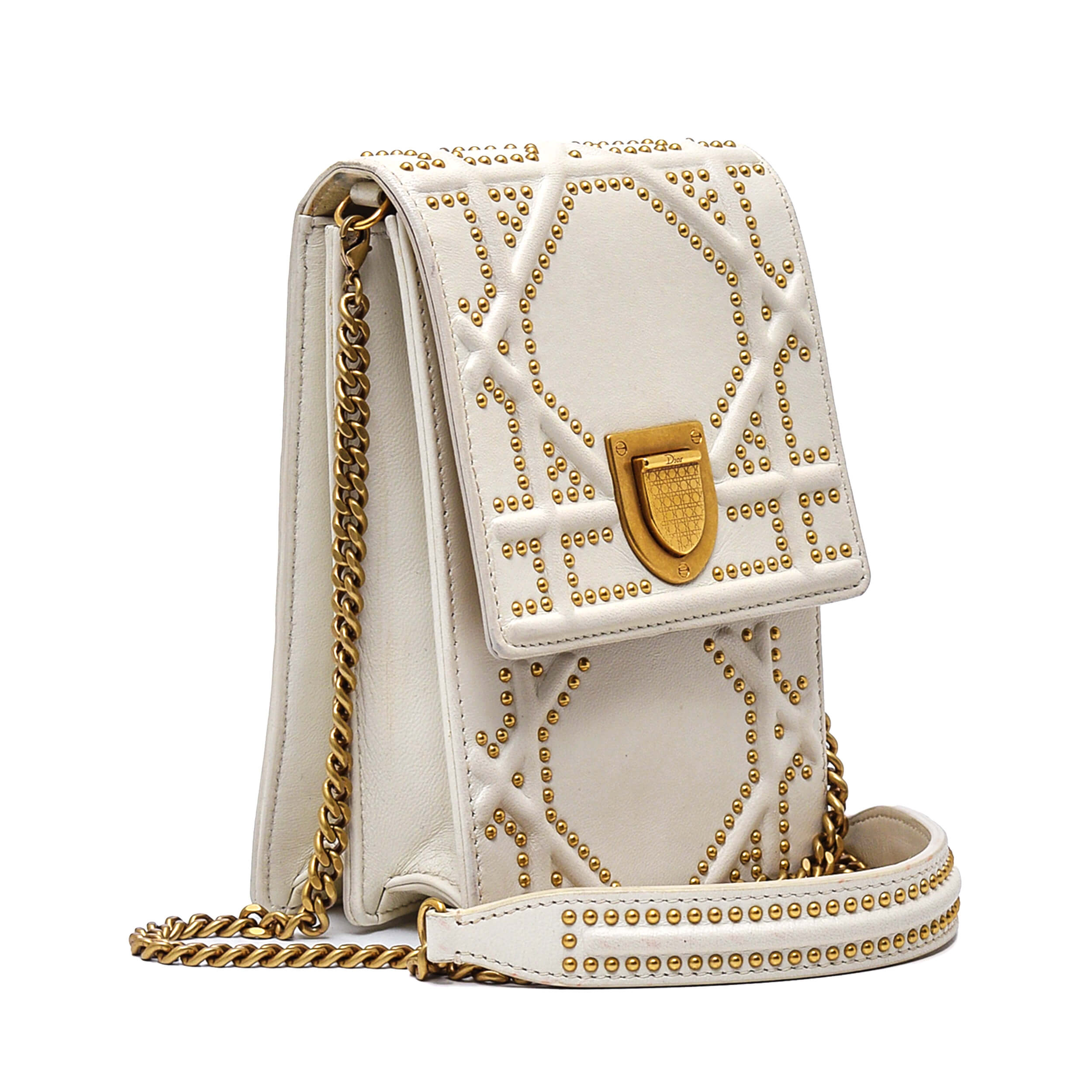 Christian Dior -White Studded Leather Diorama Crossbody Bag